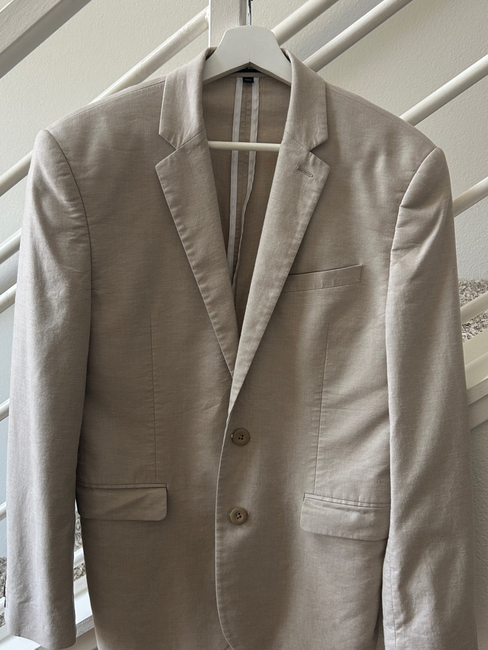 Express Men’s Beige Slim Fit Cotton Linen Lyocell Blazer 36S - Picture 2 of 16